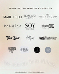 Participating vendors and sponsors for the Women's Month Celebration including Maheli Heli, Roseway Collective, Palmina Jewelry, Soy Delicious, and more